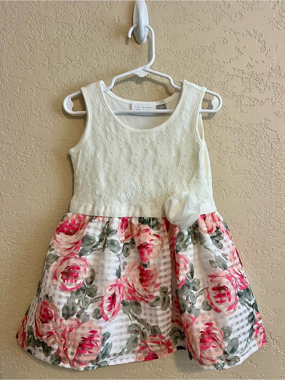 The Children's Place Cream Lace Bodice Pink Floral Skirt Dress